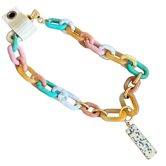 NWT Anthropologie Statement Necklace Resin Links Spotted Pendant $65 - Picture 3 of 4